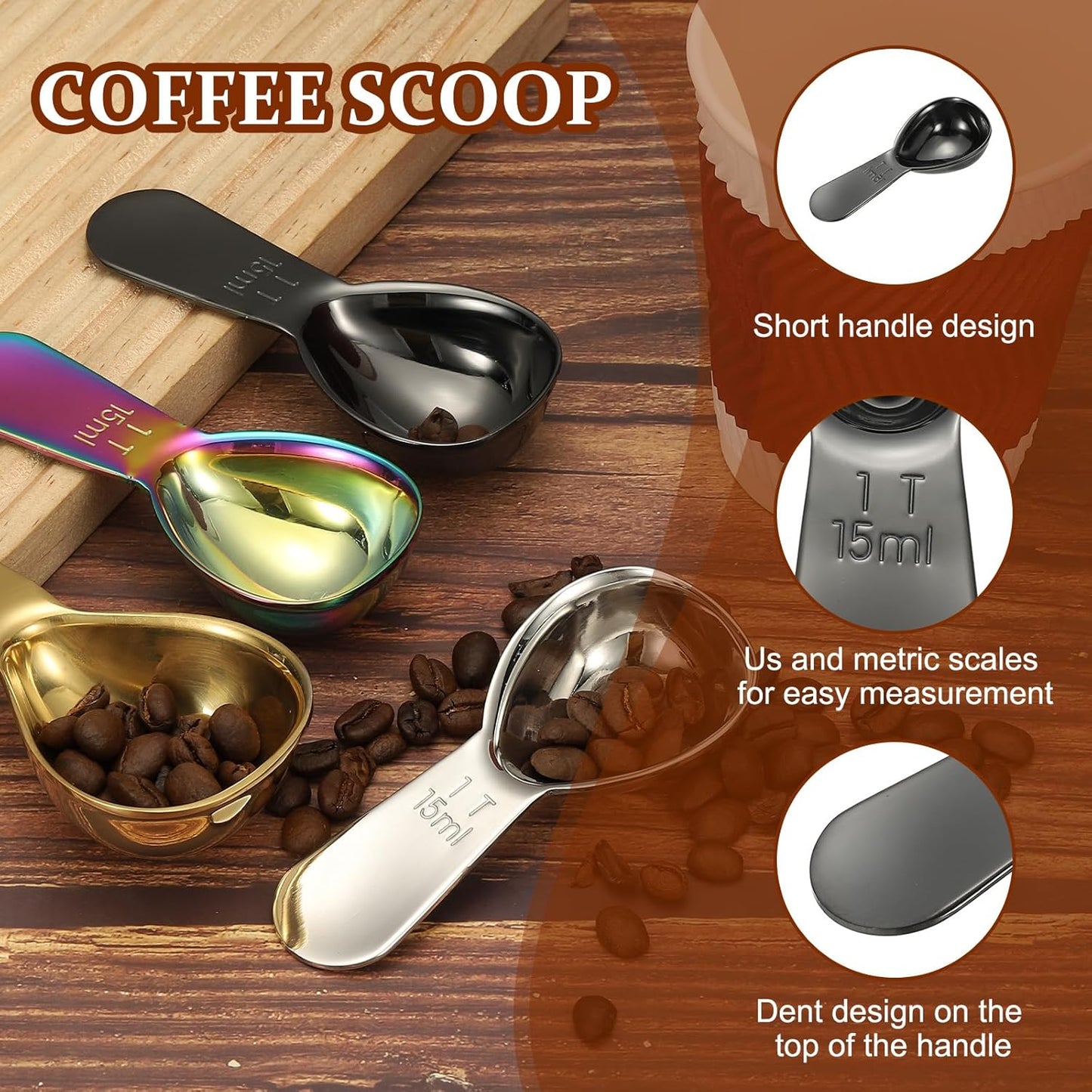 uxcell 2Pcs Stainless Steel Coffee Scoop, 15ml Short Handle Measuring Spoon for Ground Coffee Tea Sugar Kitchen Gifts, Rose gold