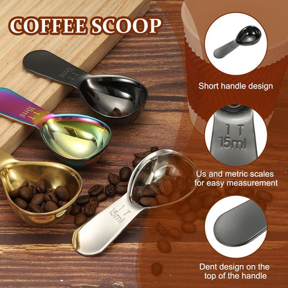 uxcell 2Pcs Stainless Steel Coffee Scoop, 15ml Short Handle Measuring Spoon for Ground Coffee Tea Sugar Kitchen Gifts, Rose gold