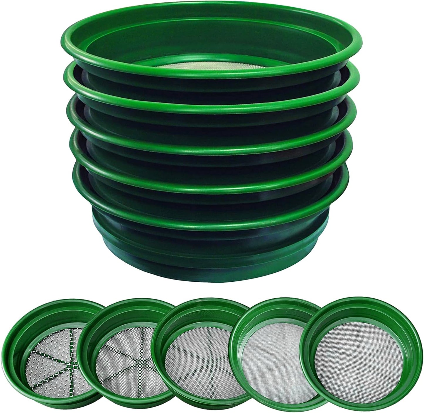 SE 13.25 Inch Wide Stackable Classifier Gold Prospecting Pan - 1/8 Inch Stainless Steel Mesh Sifting Pan, Green