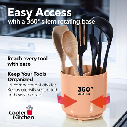 Cooler Kitchen Jumbo Extra Large Sturdy Rotating Black Utensil Holder Caddy with No-Tip Weighted Base, and Gripped Insert - Rust Proof and Dishwasher Safe Kitchen Utensils Holder