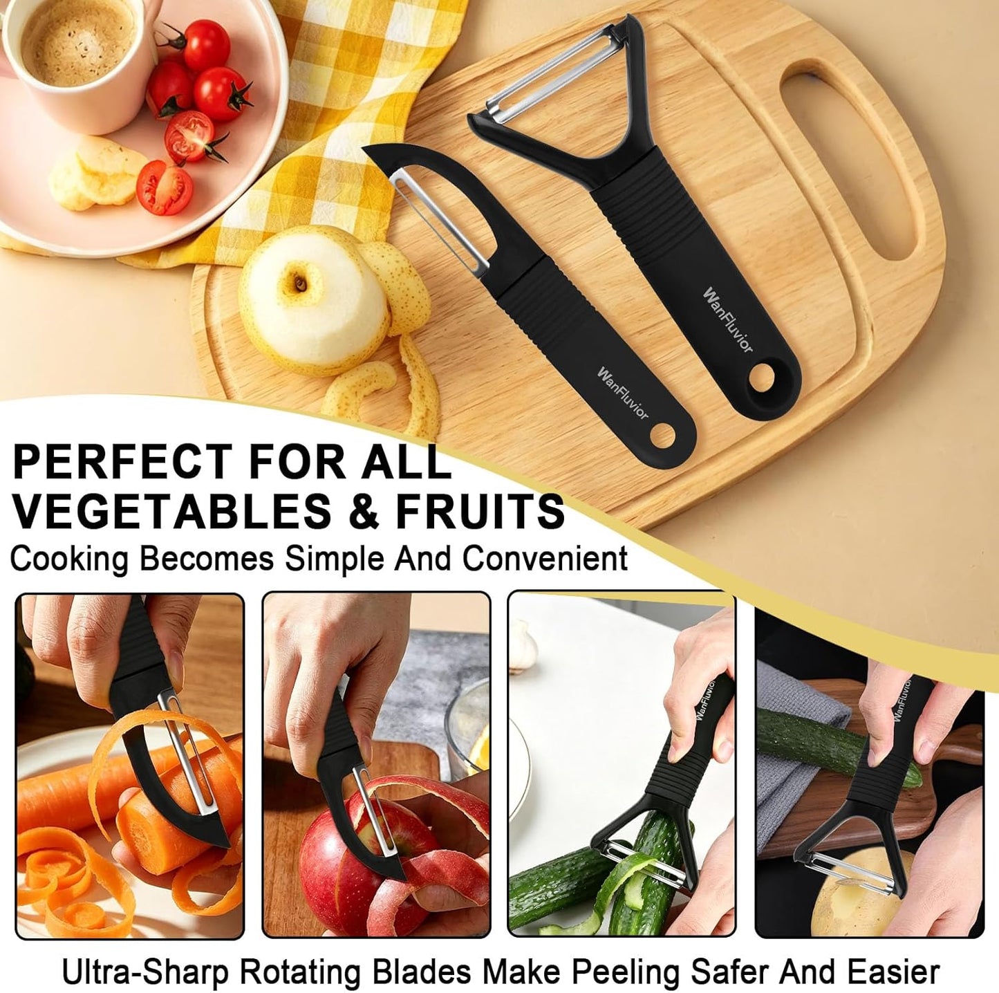 Vegetable Peeler, Y-Shaped & I-Shaped Potato Peeler, Swivel Stainless Steel Blades Peelers For Kitchen, Silicone Non-Slip Handles, Perfect For Veggie, Fruit, Carrot, Apple(2pcs)