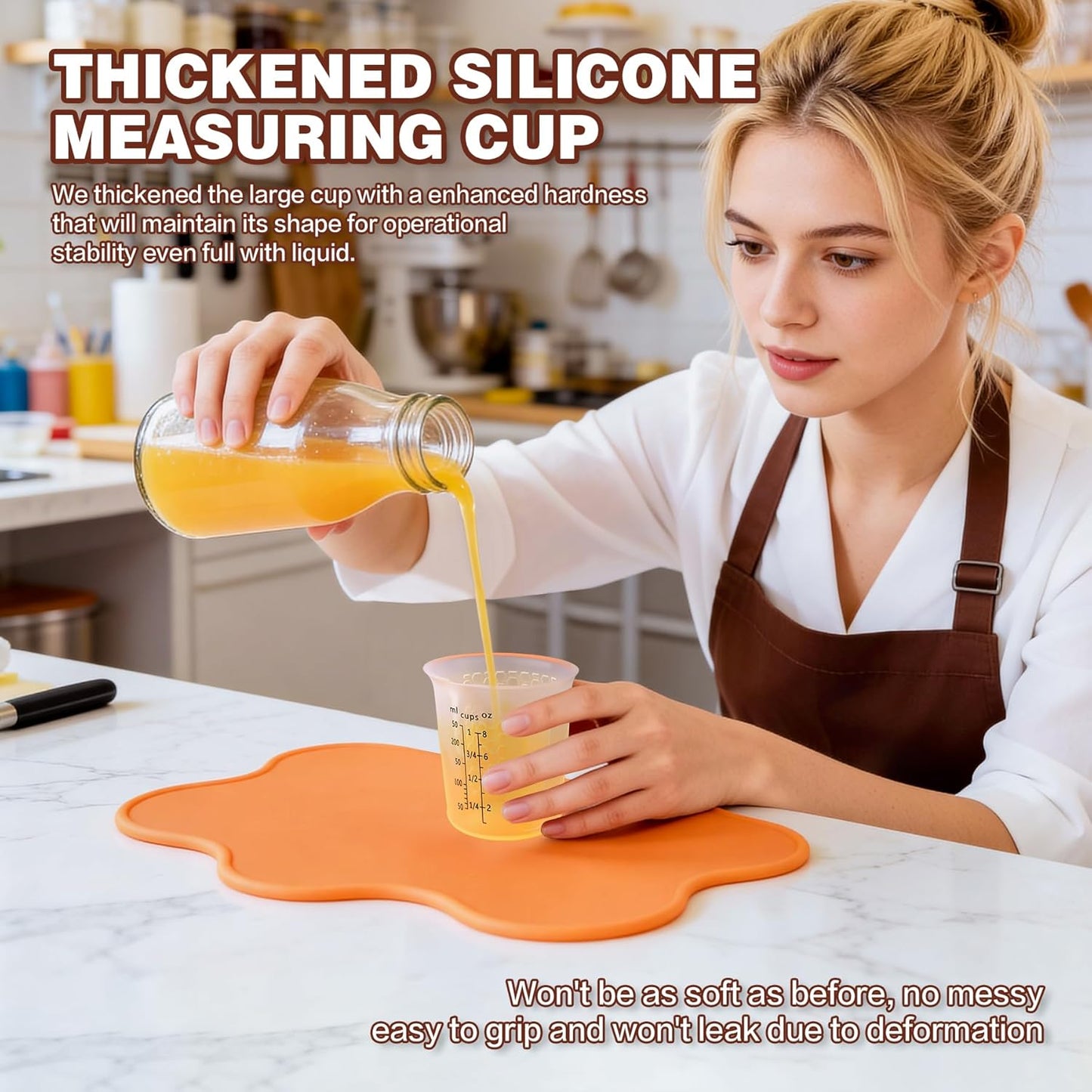 Silicone Measuring Cups Set 125ml + 250ml + 500ml for Cooking Reusable Baking Supplies Silicone Flexible Melting Measure Cup for Butter, Chocolate