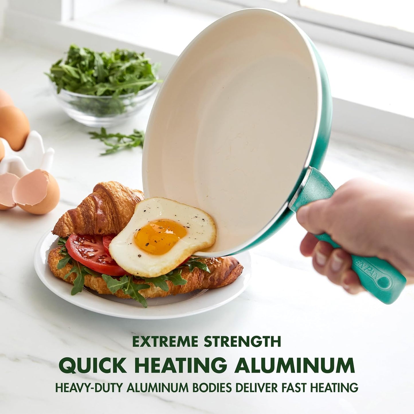 GreenPan Rio Healthy Ceramic Nonstick 8" Frying Pan Skillet and Silicone Spatula Set, Soft Grip Handle, Breaktfast Meal Set, PFAS-Free, Dishwasher Safe, Oven Safe, Oxford Blue