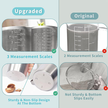 Newness Stainless Steel Measuring Cup, Metal Measuring Cup with Handle (Upgraded, 3 Marking Including Cup/ML/Ounce Scale), 16 Ounces (0.5 Liter, 2 Cup)