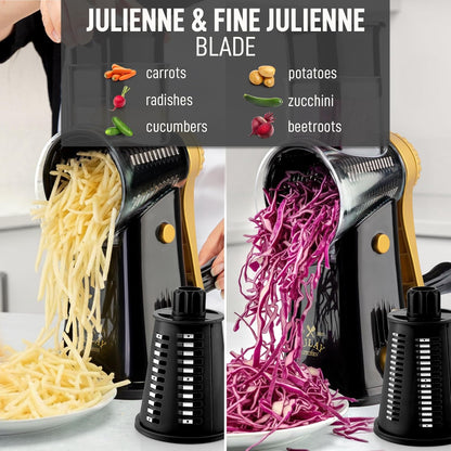 Zulay Kitchen Rotary Cheese Grater 5 Blade Cheese Shredder - Manual Hand Crank Cheese Grater With Reinforced Suction & 5 Interchangeable Drums - Easy to Use, Vegetable Chopper Round Mandoline Slicer - Colors B