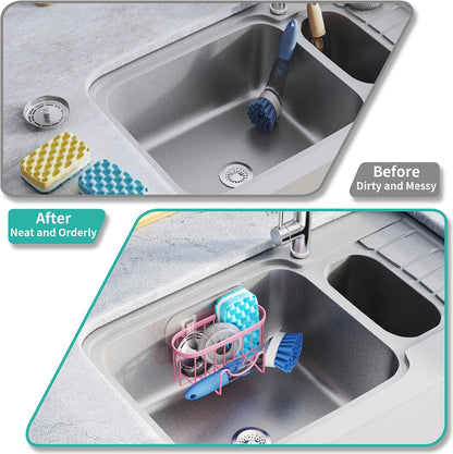 HapiRm Multifunctional Sponge Holder with Unique M-Shaped, 2 Installation Methods Kitchen Sink Caddy Organizer, Rustproof Stainless Steel Kitchen Organizers and Storage Essentials - Black