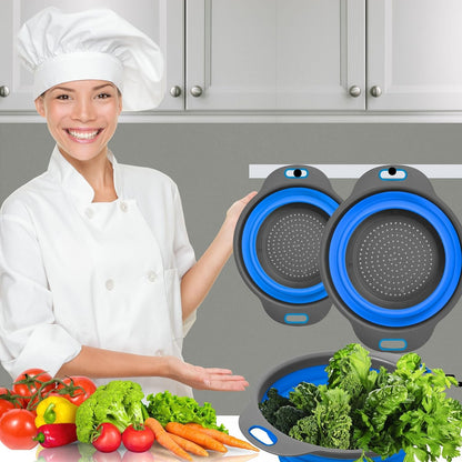 Green Kitchen Strainer Colander Set - 2 PCS Multifunctional Colander Silicone Food Strainers for Kitchen for Pasta and Spaghetti Collapsible with Plastic Handles