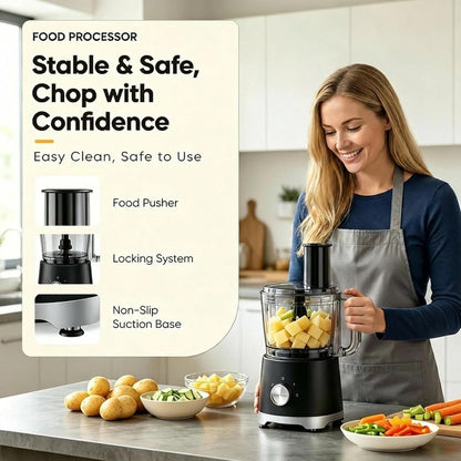 Simple Deluxe Food Processor 10.5 Cup, Multi-Functional Vegetable Choppers Food Grinder with Slicing Shredding Chopping Kneading, Suitable for Smoothie Fruit Dough, 2.6QT, Black