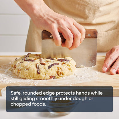 Misen Stainless Steel Bench Scraper - Versatile Food Scraper with Walnut Handle - Ideal for Kitchen, Pastry & Dough - Durable Cutting Board Scraper Tool - Effortless Transfer into Pots & Pans -Walnut