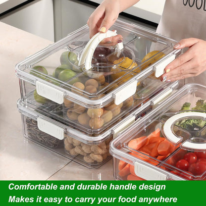 Taiuloo Airtight Fruit Storage Containers for Fridge with Lid & Handle, BPA-Free Snack Box Container with 4 Removable Colanders, Berry Vegetable Fresh Produce Saver, Clear Refrigerator Organizer Bins