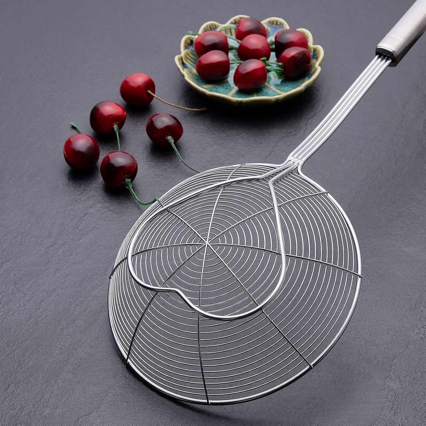 Eisinly Strainer Skimmer Spoon for Cooking and Frying, 6.3 Inches Strainer with Handle Stainless Steel Kitchen Utensils Fryer Scoop Spoon