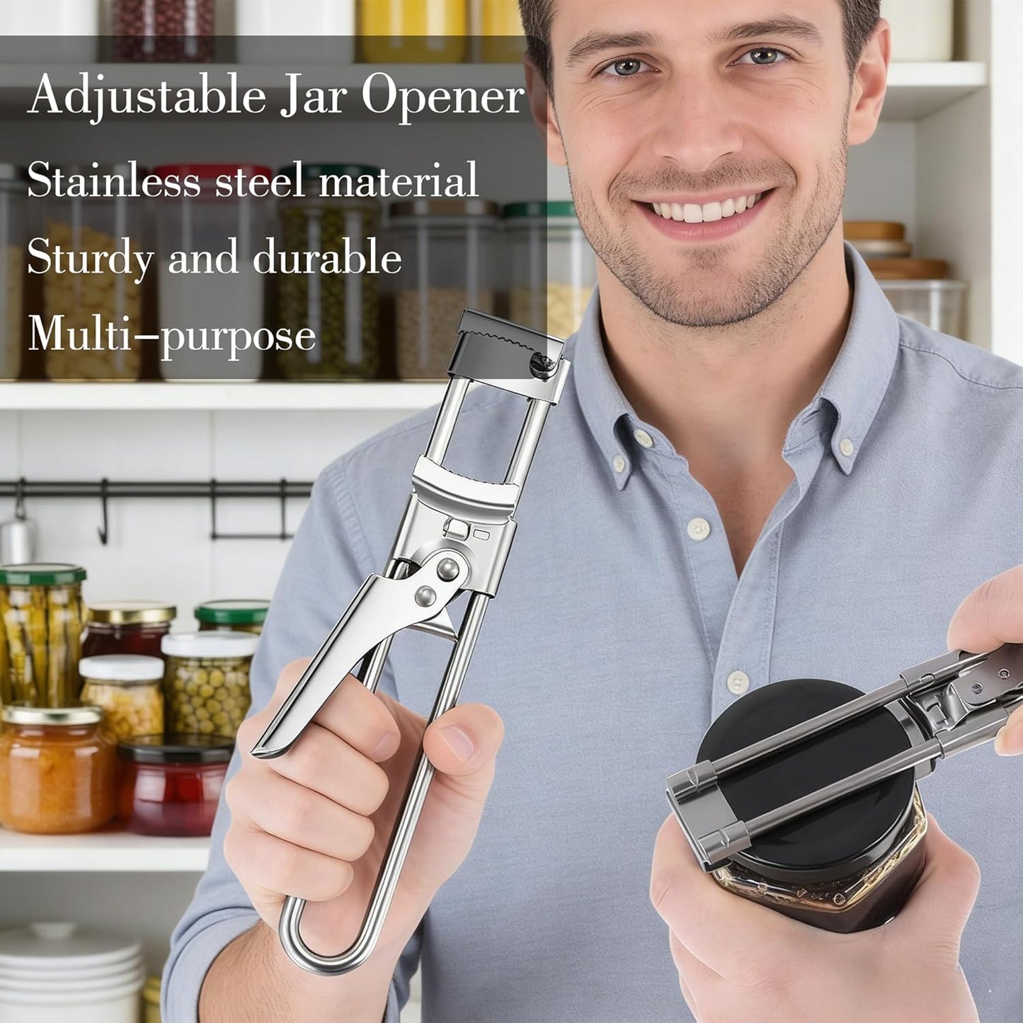 2PCS Adjustable Stainless Steel Jar Opener, Manual Can Opener for Arthritis Hands, Multifunctional Bottle Opener & Lid Gripper, Kitchen Gadgets for Seniors
