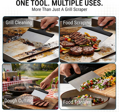 Multipurpose Bench Scraper, Dough Scraper and Dough Cutter for Flat Top Griddle, Bread, Pizza, and Pastry – Stainless Steel Griddle Scraper Chopper for Baking and Cooking