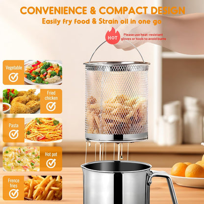Chihee Grease Container Stainless Steel Bacon Grease Saver with Fine Mesh Strainer 2L / 67.6 fl oz Cooking Oil Keeper Stoarge Can with Dust-proof Lid Non-slip Tray for Kitchen Frying