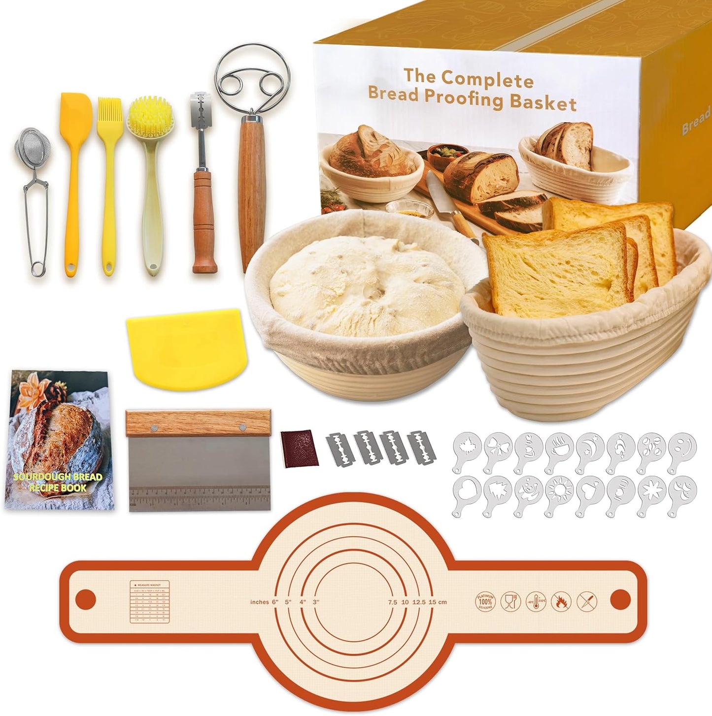 Banneton Bread Proofing Basket Set - 10" Oval & 9" Round Sourdough Starter Kit with Lame, Dough Whisk, Scraper, Sling & Baking Tools | Artisan Bread Baking Supplies for Homemade Loaves