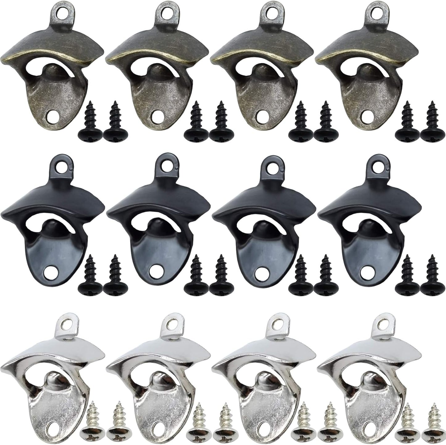 RONYOUNG 12PCS Wall Mounted Bottle Opener Vintage Beer Bottle Opener Suitable for Bars KTV Hotels Homes (Black+Silver+Green Bronze)