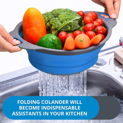 Green Kitchen Strainer Colander Set - 2 PCS Multifunctional Colander Silicone Food Strainers for Kitchen for Pasta and Spaghetti Collapsible with Plastic Handles