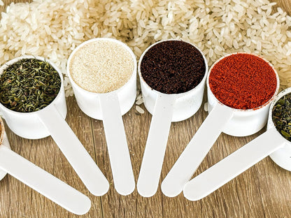 2 Tablespoon Scoop (30ml) – Coffee Scoop & Protein Scoop – Measuring Spoon 2 Tbsp, Long Handle Plastic Scoop, Accurate Measure for Coffee, Powder & Kitchen (5 Pack), White