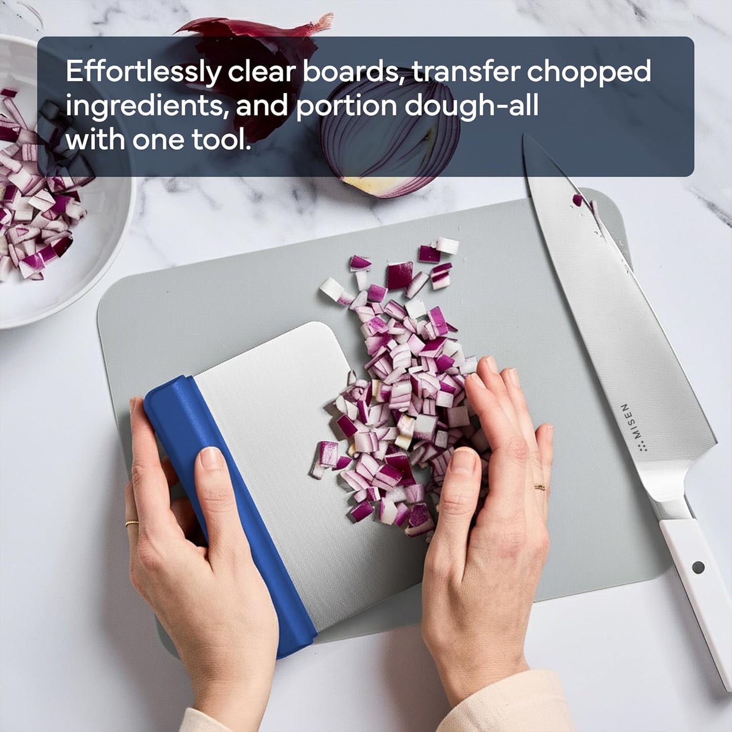 Misen Stainless Steel Bench Scraper - Versatile Food Scraper with Walnut Handle - Ideal for Kitchen, Pastry & Dough - Durable Cutting Board Scraper Tool - Effortless Transfer into Pots & Pans -Walnut