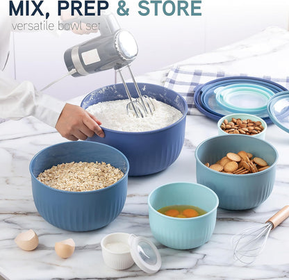 COOK WITH COLOR Prep Bowls with Lids- Wide and Deep Nesting Plastic Small Mixing Bowl Set with Lids, 8 Piece Set - Wide Bowls, Blue