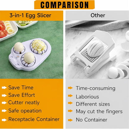 Egg Slicer for Hard Boiled Eggs – 3-in-1 Stainless Steel Egg Cutter & Hard Boiled Egg Slicer, Heavy Duty Egg Chopper with Cleaning Brush for Strawberry, Mushroom, Grape, Cherry Tomato