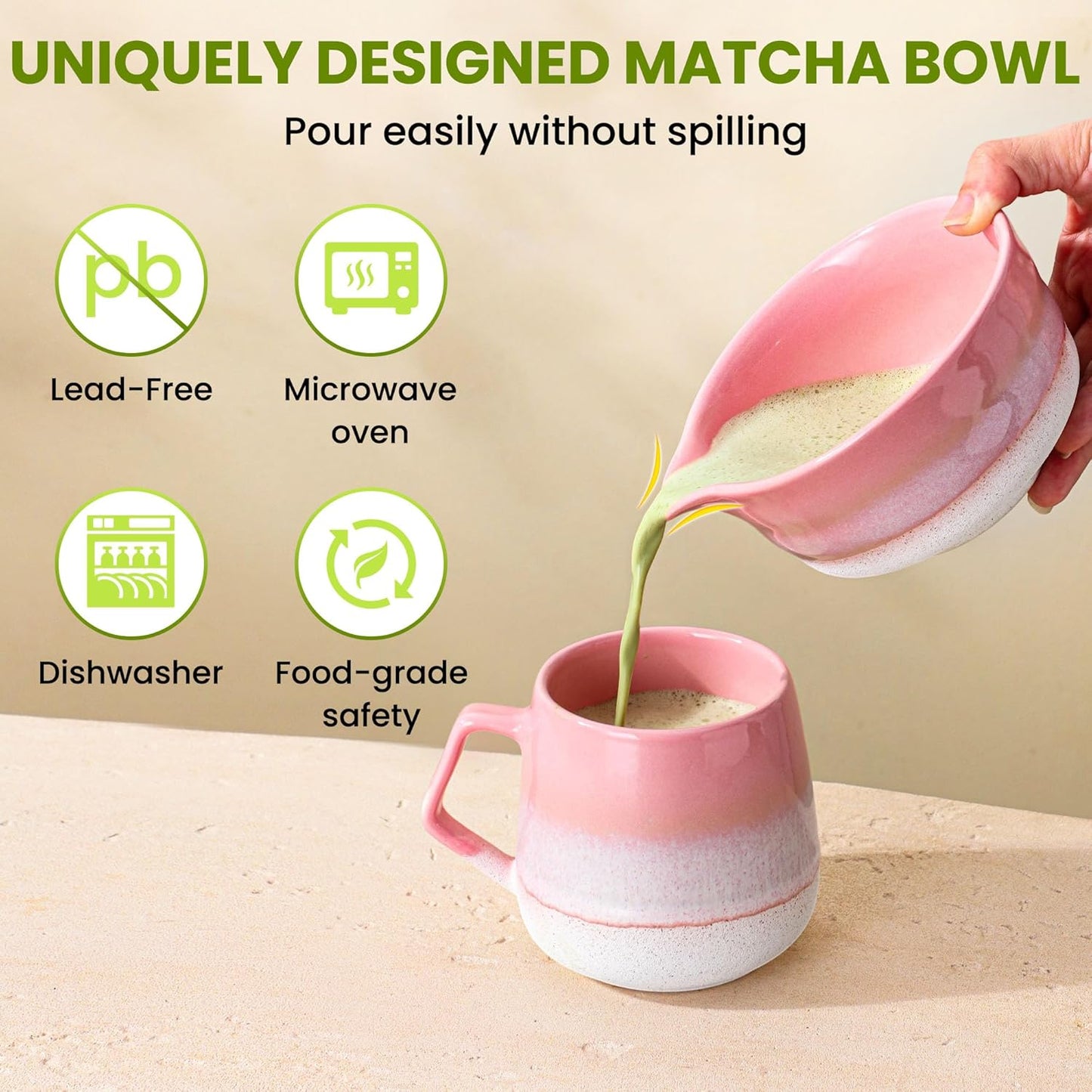 Matcha Whisk Set, Ceramic Matcha Kit Desert Style, Matcha Whisk and Bowl, Bamboo Scoop and Rest, Sifter and Tea Towel, 7 Pcs Gifts for Matcha Lover - Matte Black