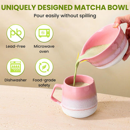 Matcha Whisk Set, Ceramic Matcha Kit Desert Style, Matcha Whisk and Bowl, Bamboo Scoop and Rest, Sifter and Tea Towel, 7 Pcs Gifts for Matcha Lover - Matte Black