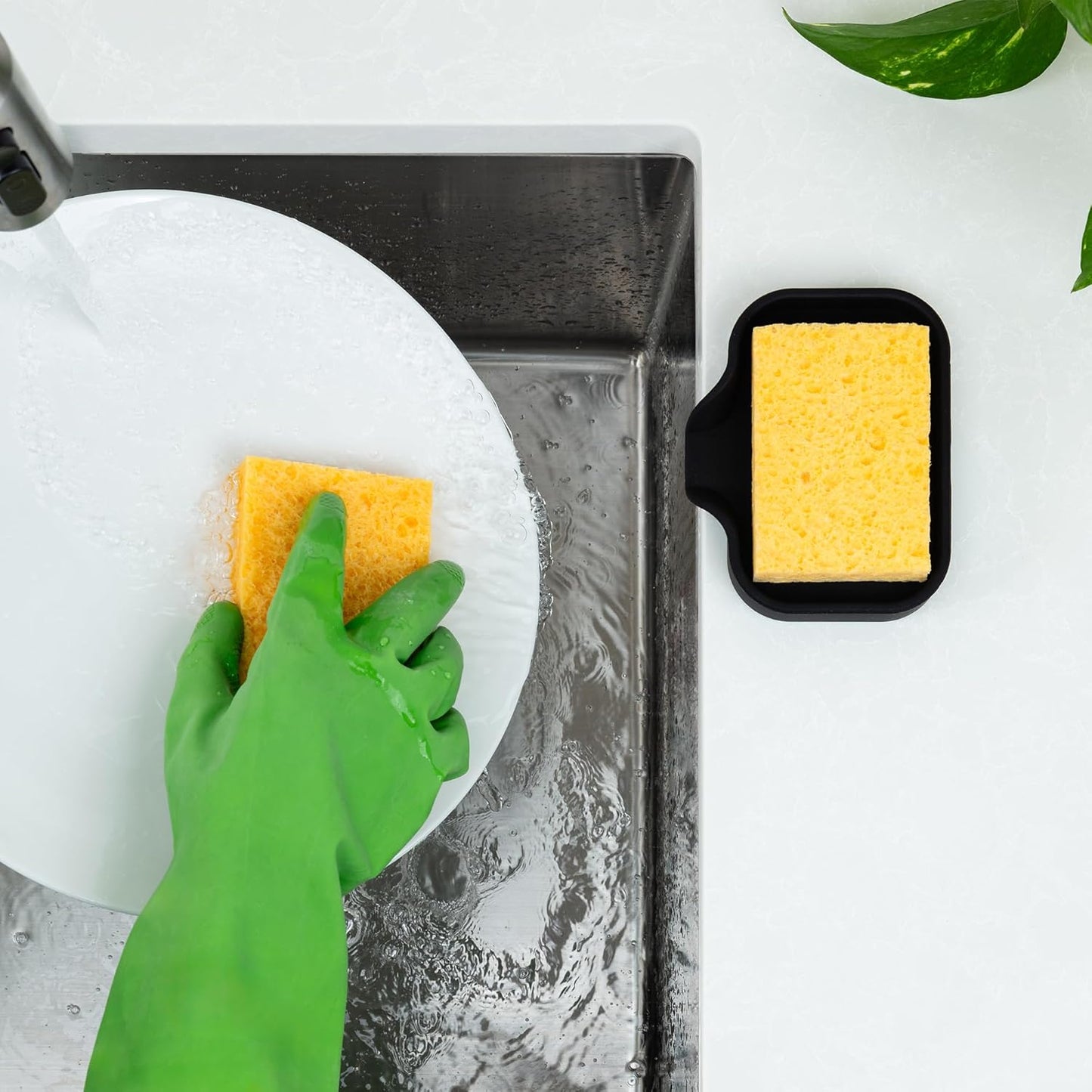 Zulay Kitchen (9x3.5in Sponge Holder for Kitchen Sink - Flexible Heavy-duty Multipurpose Sink Caddy - Counter Organizer for Kitchen, Bathroom, Makeup, Trinkets & More! (Grey)