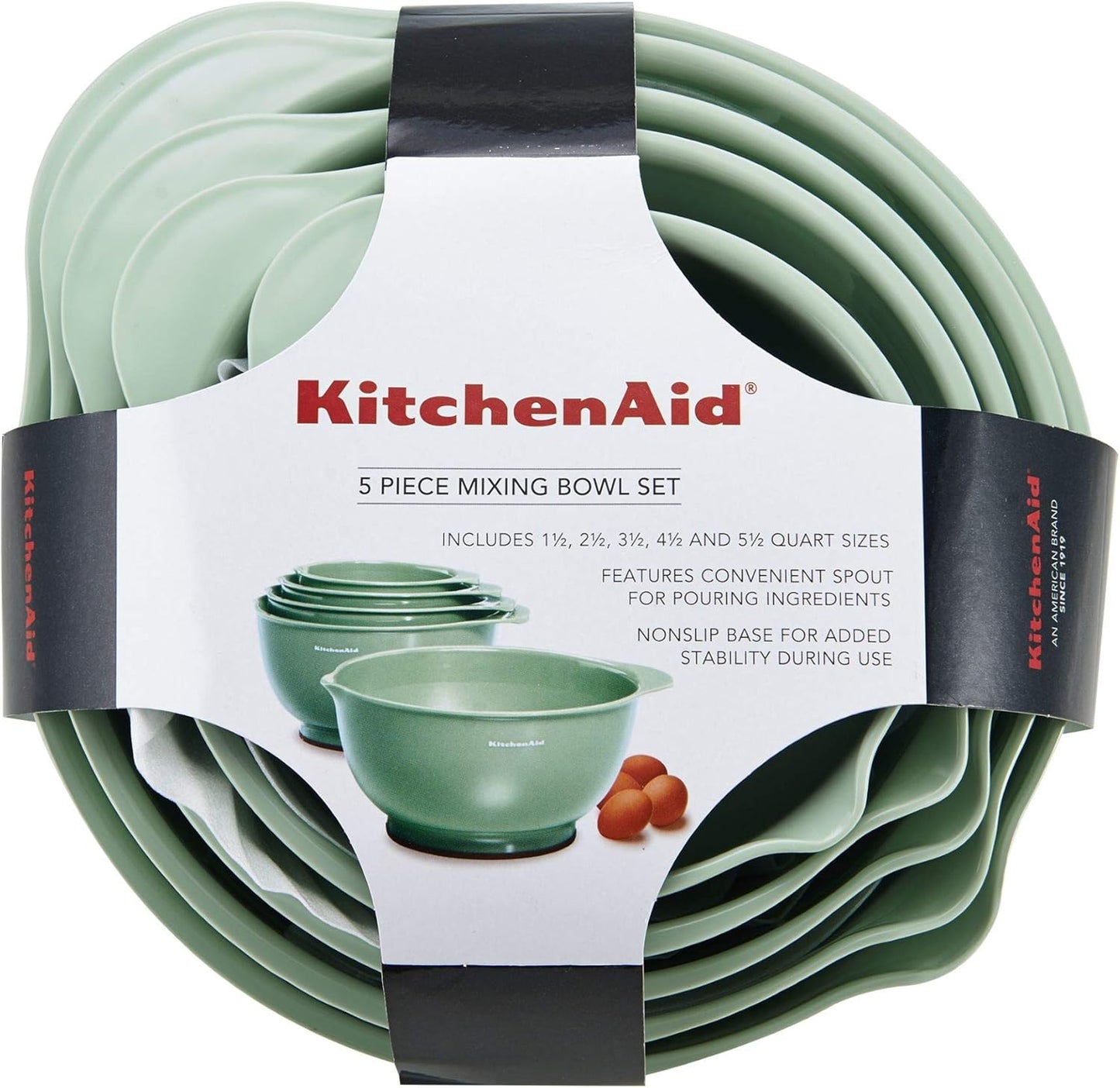 KitchenAid Universal Nesting Plastic Mixing Bowls, Set Of 3, 2.5 quart, 3.5 quart, 4.5 quart, Non Slip Base with Easy Pour Spout to Reduce Mess, Dishwasher Safe, Aqua Sky, White, Gray