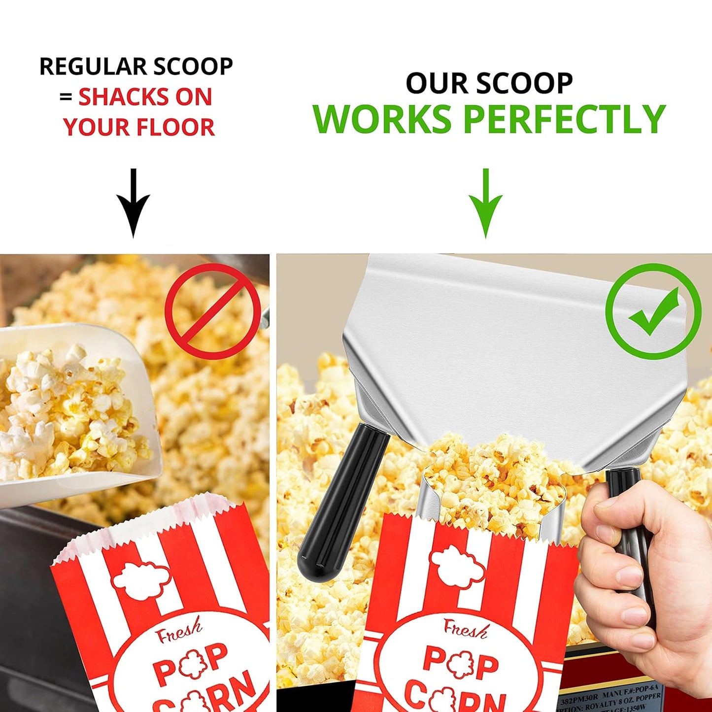 CUSINIUM Popcorn Scoop Right Handle and Medium Holes Dredge Set - Metal Popcorn Scooper - French Fry Scoop - No Seasonings/Consumables included