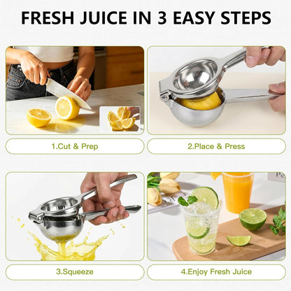 Lemon Squeezer, Stainless Steel Lemon Juicer, Manual Juicer for Lemon Citrus Lime, Foldable Handheld Citrus Squeezer with Seed-Strainer (Silver)