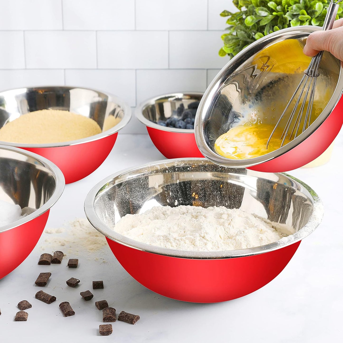 WHYSKO Meal Prep Stainless Steel Mixing Bowl (5-Piece Set) Home, Refrigerator, and Kitchen Food Storage Organizers | Ecofriendly, Heavy Duty, No Lids