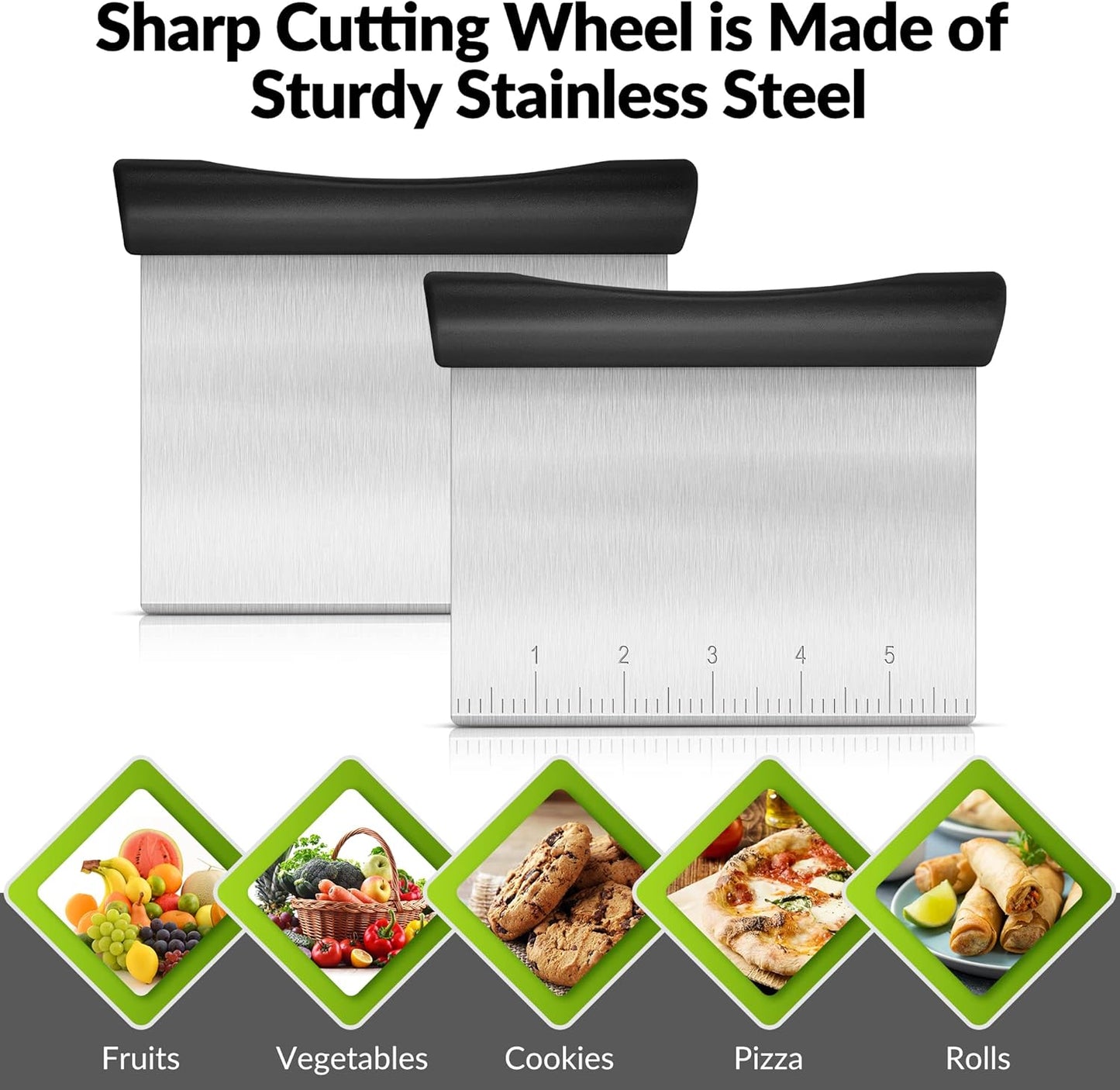 Upgraded 304 Stainless Steel Multi-Purpose Bench Scraper with Measurement Marks, Dishwasher Safe, Dough Cutter for Pizza, Bread and Cookie Dough Vegetable Chopper, Baking Supplies, Mint Green