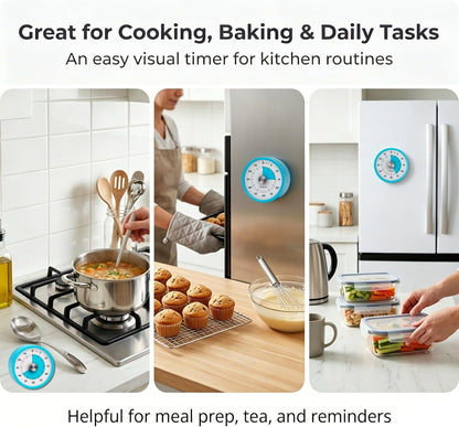 Searon Magnetic Visual Kitchen Timer, 60 Minute Countdown Timer with LED Alert, Turn the Dial to Start, No Winding Needed for Cooking, Baking, Meal Prep & Daily Kitchen Tasks (Blue)