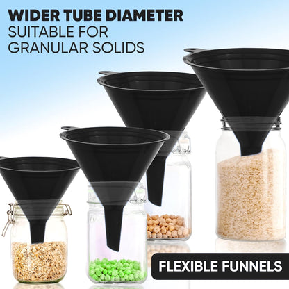 LIQVEE™ Funnel Set (4 Sizes: 122, 101, 76, 50mm) - Durable, Non-Toxic, Food-Grade Plastic funnels for Filling Bottles and containers. Ideal for Kitchen, Garage, or Labs. Perfect for Precise Pouring.