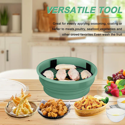FJNATINH Collapsible Batter Bowl - Mess Free Better Breader Shaker Bowl with Lid Breading Shaker Container - Great for Fried Fish, Fried Chicken, Onion Rings, Wings & More,No Leak,Easy to Store
