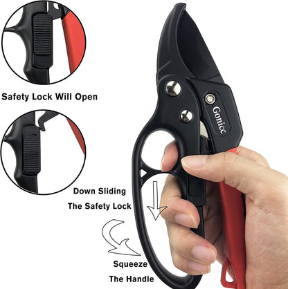 gonicc 8" Professional Premium Titanium Bypass Pruning Shears (GPPS-1003), Hand Pruners, Garden Clippers.