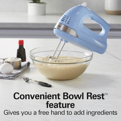 Hamilton Beach 6-Speed Electric Hand Mixer with Whisk, Dough Hooks and Easy Clean Beaters, Powerful 275 Watt Motor, Snap-On Storage Case, Black