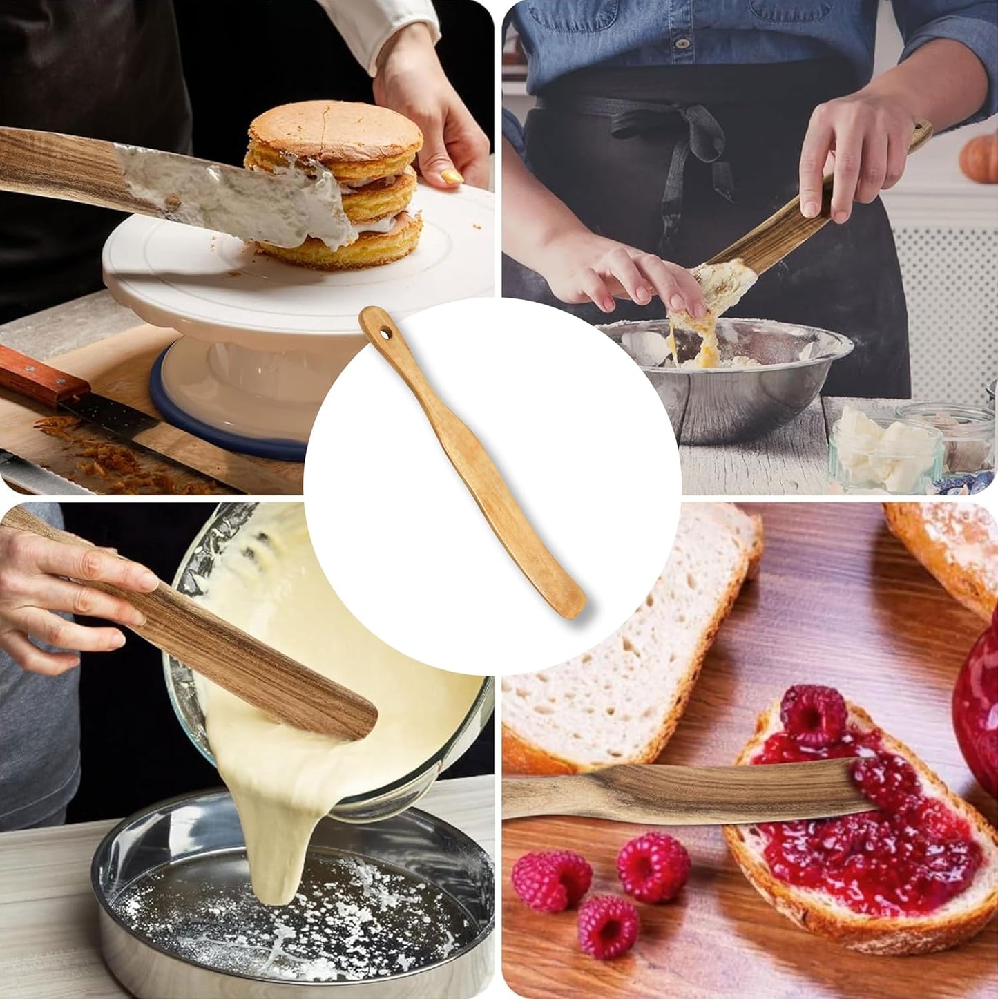 Wooden Spurtle Set, Skinny Teak Spatula for Sourdough Starter & Baking - 2Pcs Stirring Stick, Dough Whisk & Jar Scraper, Earlywood Spurtles Kitchen Tools