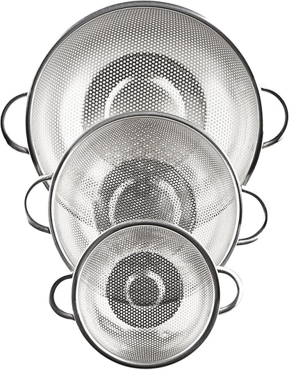 3-Piece Stainless Steel Mesh Micro-Perforated Strainer Colander Set (1-Quart, 2.5-Quart and 4.5-Quart)