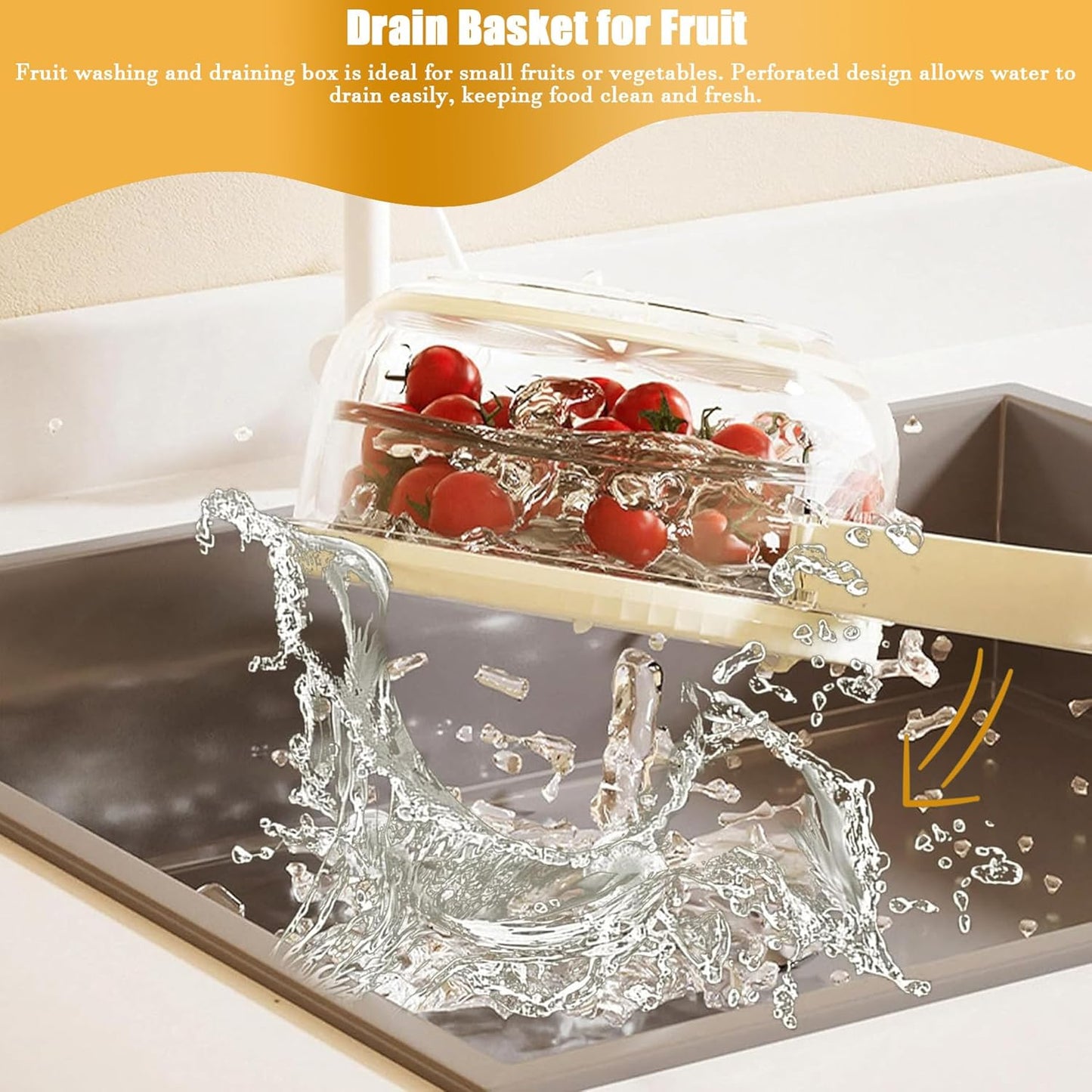 2026 New Draining Basket with Lid, Fruit Drainer Container with Handle, 2 in 1 Multi-function Drain Basket, For Rinsing Straining Vegetable Washing Fruit Portable Storage Container (Brown)