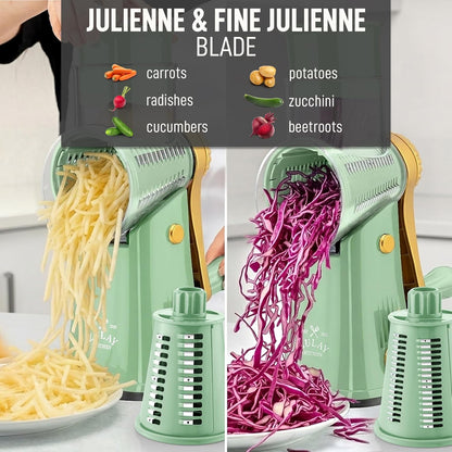 Zulay Kitchen Rotary Cheese Grater 5 Blade Cheese Shredder - Manual Hand Crank Cheese Grater With Reinforced Suction & 5 Interchangeable Drums - Easy to Use, Vegetable Chopper Round Mandoline Slicer - Colors A