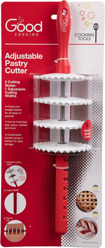 Adjustable Rolling Pastry Wheel Cutter with 4 Interchangeable Fluted, Lattice, and Straight Slicers - 7 Width Adjustments for Accurate Measurements -Dishwasher Safe- Great for Baking Cookies & Dessert