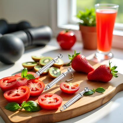 3Pcs Silver Stainless Steel Strawberry Huller and Tomato Stem Corer Tool Multi-Function Stainless Corer and Pitter Remover for Strawberry Gadgets Kitchen Tool, Fruit Tools, Fruit and Vegetable Corers