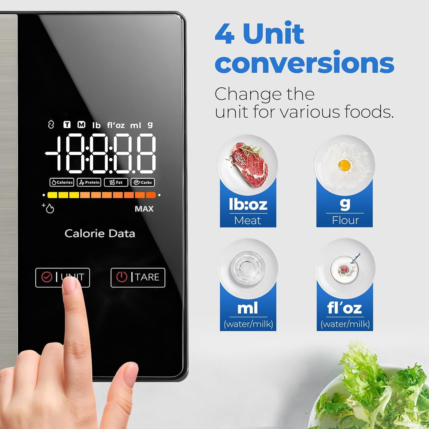 Smart Nutrition Food Scale with App - 1g Precision Digital Kitchen Scale, Tracks Calories & 24 Nutrients, Macros, Fat & Protein for Keto, Fitness & Meal Prep, 11lb/5kg with Tare Function