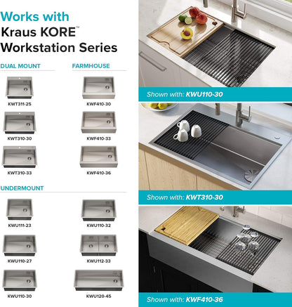 Kraus Multipurpose Workstation Sink Roll-Up Dish Drying Rack, Colander and Trivet in Dark Grey, KRM-11DG