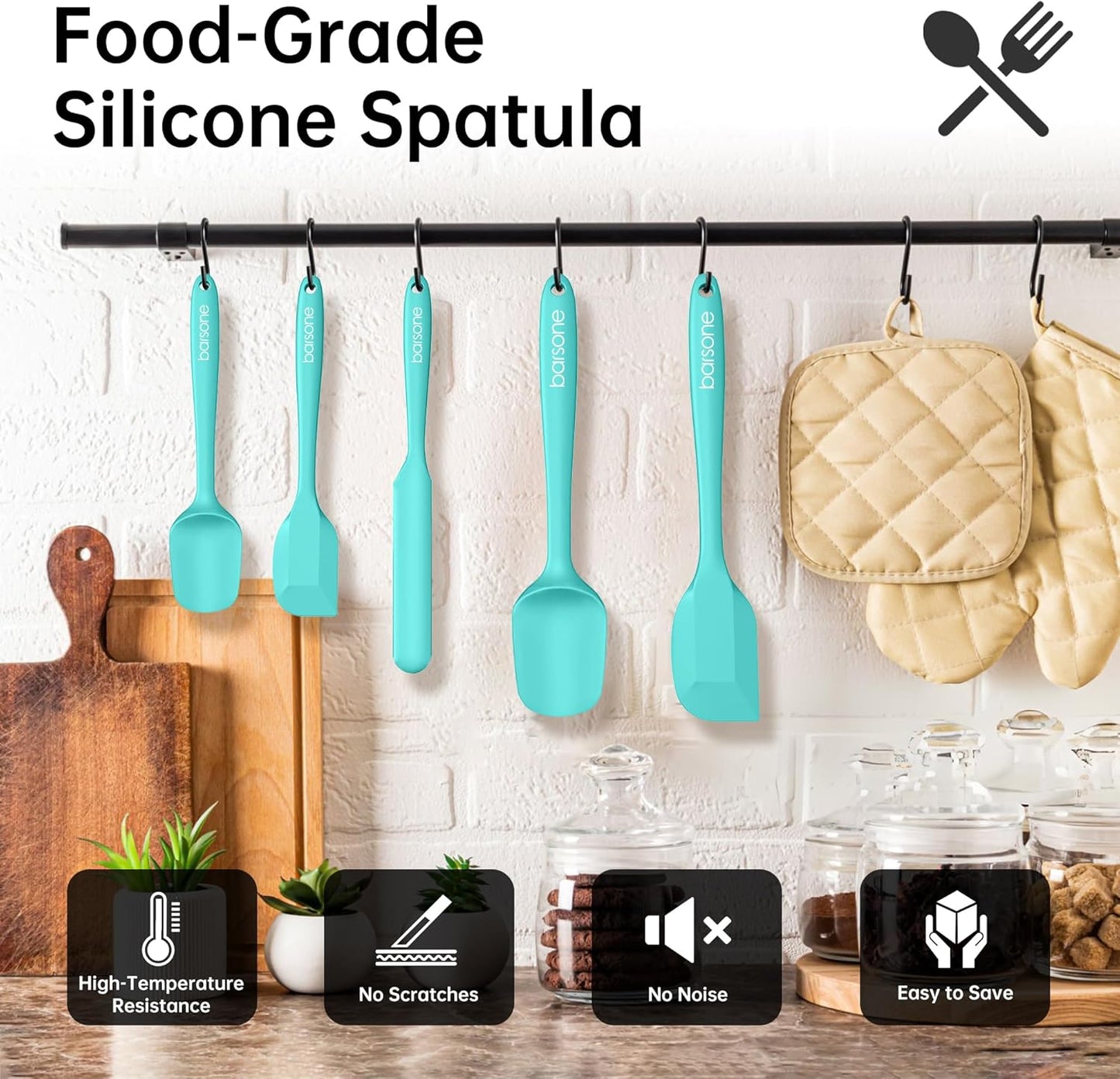 5-Piece Silicone Spatula Set - Heat Resistant 446°F Food Grade BPA Free, Nonstick Cookware Safe Dishwasher Safe Kitchen Tools for Baking, Cooking, Stirring, Multicolor.