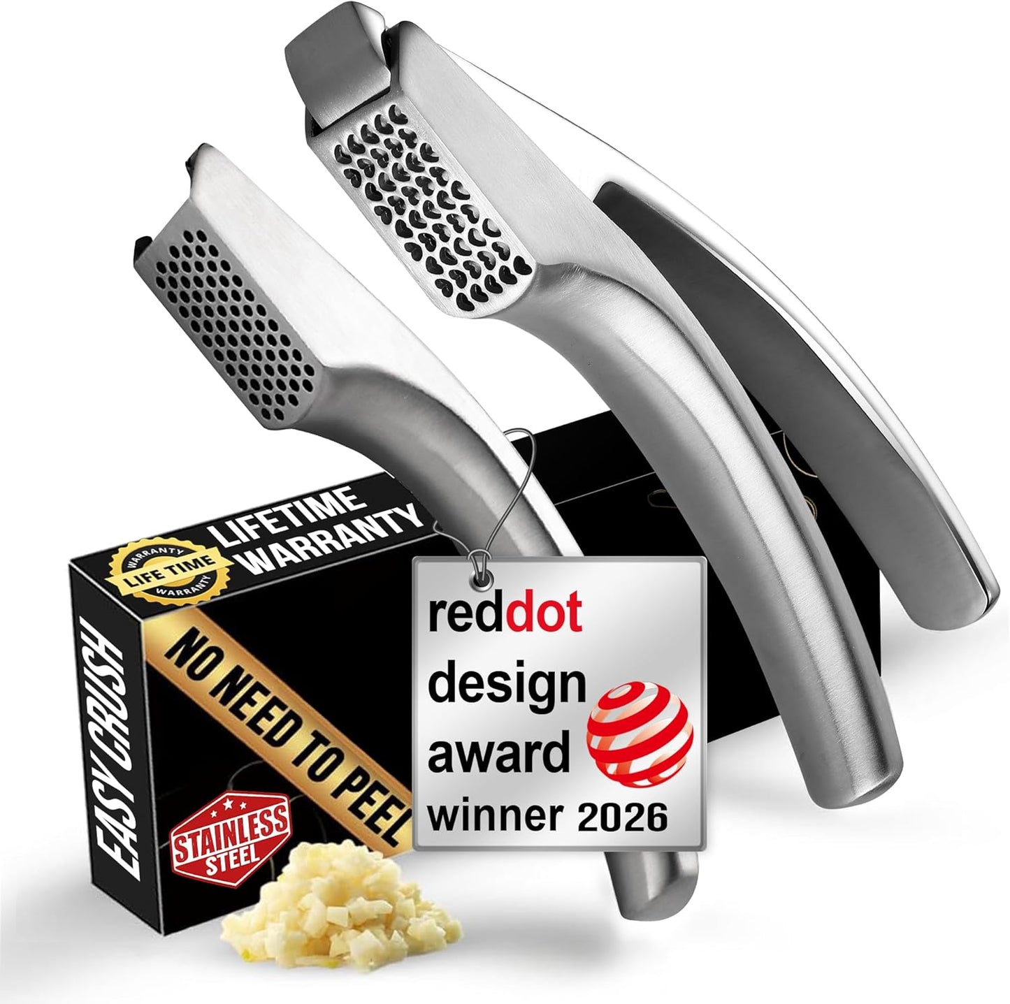 No Peeling Required Garlic Press Stainless Steel with Detachable Handle for Fine Mincing-Premium Garlic Mincer Tool, Rust-Proof, Easy to Clean, Dishwasher Safe Garlic Crusher with Lifetime Replacement