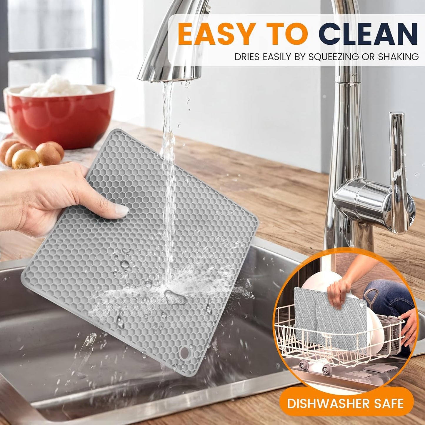 Silicone Trivet Mats 4 Heat Resistant Pot Holders Multipurpose Non-Slip Hot Pads for Kitchen Potholders, Drying mat, Jar Opener, Spoon Holder, Coaster.(Dark Grey)