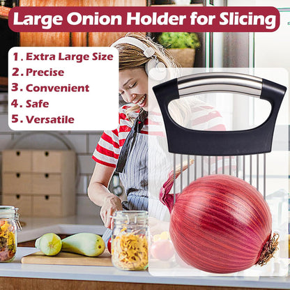 JAYVAR Extra-Large Onion Holder for Slicing, Large Tomato Slicer with 14 Long Needles, Onion Cutter Vegetable Chopper, Tomato Cutter Slicer Tool for Potato Slicing, Kitchen Gadgets Dicer Essentials